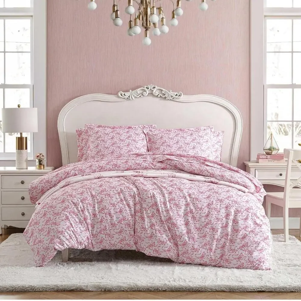 NEW Betsey Johnson Pink BOW Print Duvet Cover Bedding SET KING Pillow Shams